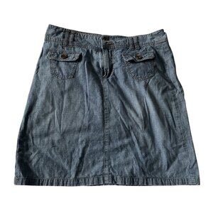 Denim Skirt Size 4 Average Blue Casual Pockets Button Front Womens Chicos Sz 4